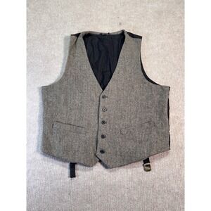 Vintage GAP Vest Waist Coat Mens XL Brown Wool Herringbone Pockets 90s
